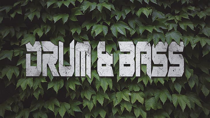 drum and bass, neurofunk, green, green background, white, marble, music, leaves, Pendulum, noisia, UKF Drum and Bass, nature, HD wallpaper