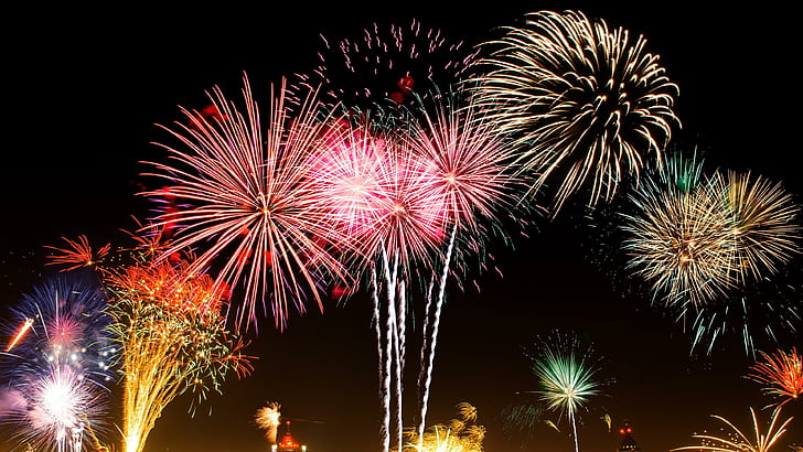 new years eve, fireworks, night, HD wallpaper