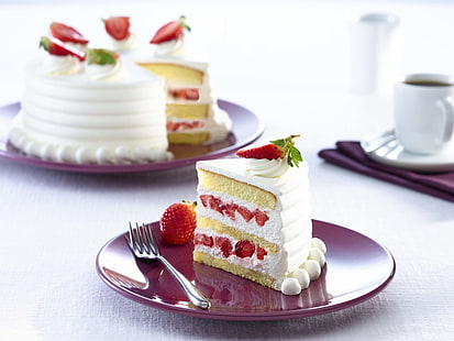 strawberry shortcake, berries, food, strawberry, cake, cream, dessert, sweet, coffe, strawberries cheesecake, HD wallpaper HD wallpaper