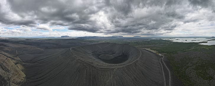 Hverfjall/Hverfell, Iceland, volcano, nature, black sand, HD wallpaper