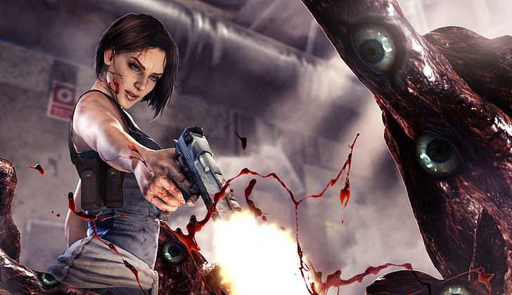 Resident Evil, Resident Evil 3: Nemesis, Blood, Girl, Gun, Jill Valentine, Monster, HD wallpaper