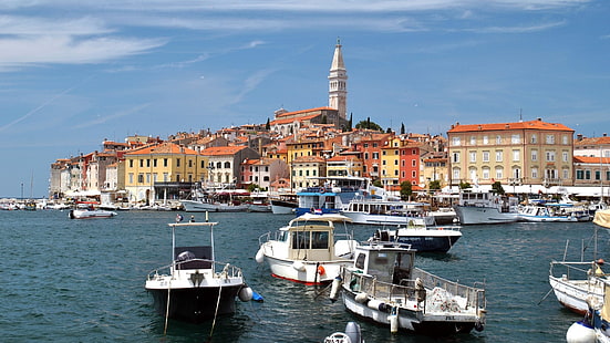 白いボート、ヨーロッパ、クロアチア、地中海、ロヴィニ、 HDデスクトップの壁紙 HD wallpaper