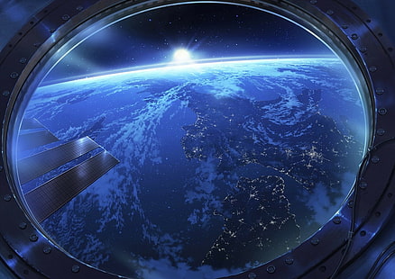 tierra espacio ventana horizonte estación espacial internacional arte espacial, Fondo de pantalla HD HD wallpaper