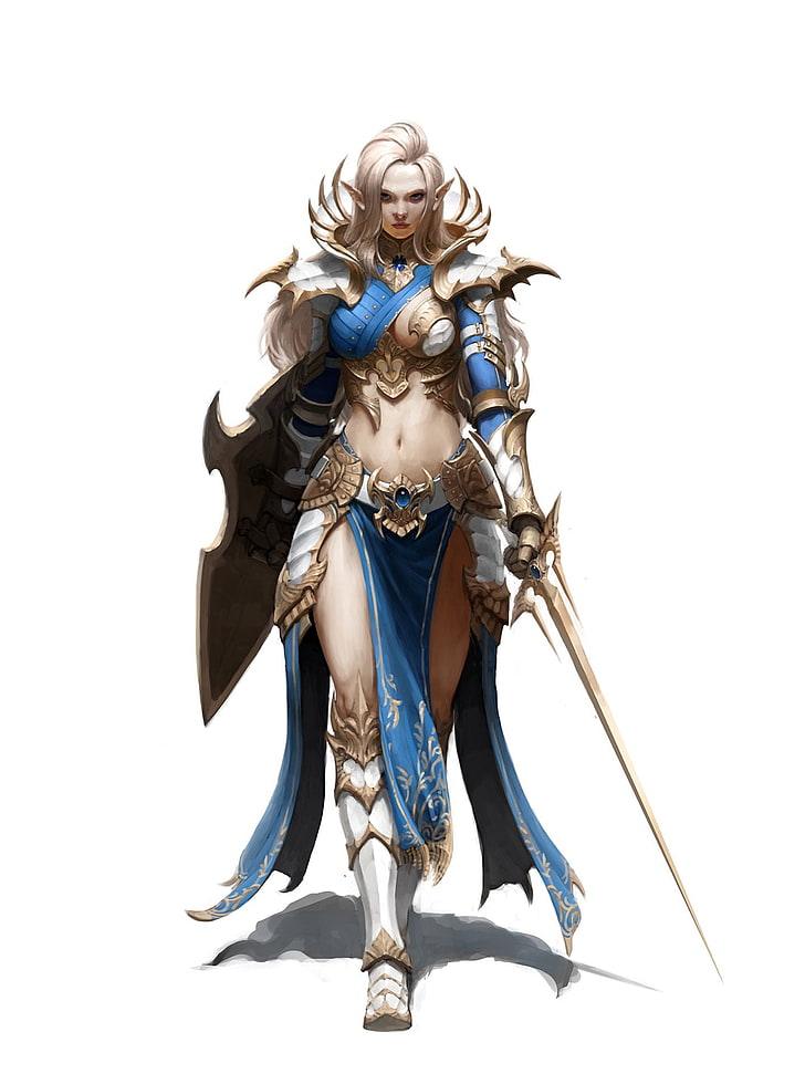 женщина держит меч и щит цифровые обои, 2D, фан арт, меч, HD обои, телефон обои