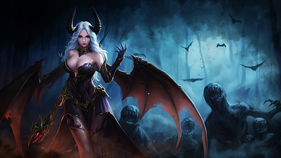  Dark, Demon, Girl, Horns, Wings, Woman, HD wallpaper HD wallpaper
