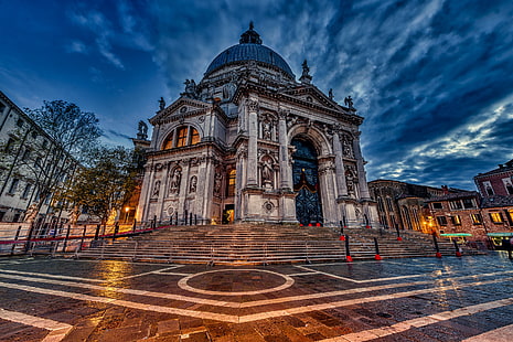 malam, Italia, Venesia, Katedral, arsitektur, Santa Maria della Salute, Wallpaper HD HD wallpaper