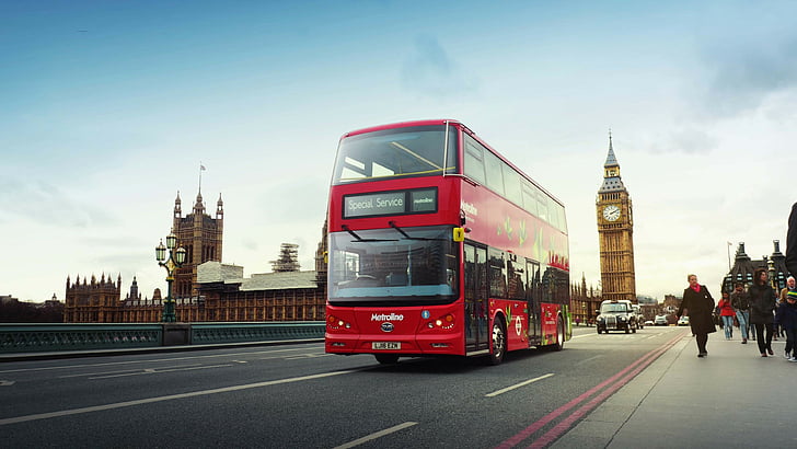 الحافلة الكهربائية ، لندن ، أول حافلة كهربائية ذات طابقين، خلفية HD