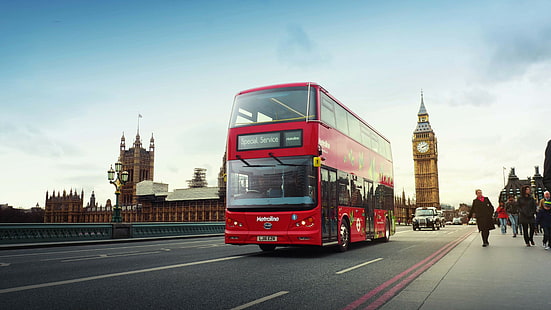 електрически автобус, Лондон, първи електрически двуетажен автобус, HD тапет HD wallpaper