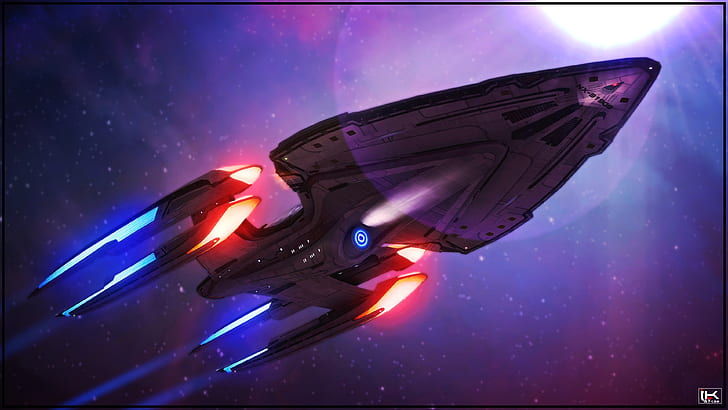 USS Valkyrie NX 91909, Star Trek, космически кораб, космическо изкуство, произведения на изкуството, воден знак, HD тапет