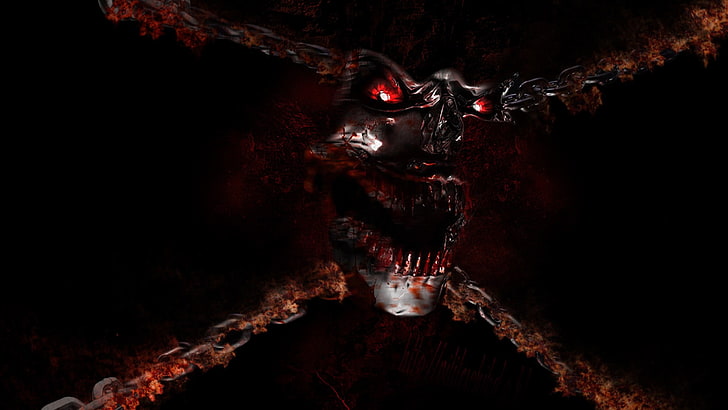 الوحش الرمادي في خلفية رقمية سلسلة ، فن الخيال ، شيطان ، جمجمة ، دم ، خيال غامق ، عيون متوهجة، خلفية HD