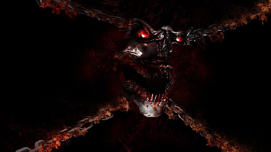 الوحش الرمادي في خلفية رقمية سلسلة ، فن الخيال ، شيطان ، جمجمة ، دم ، خيال غامق ، عيون متوهجة، خلفية HD HD wallpaper