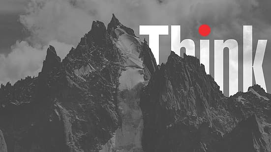  ThinkPad, Lenovo, IBM, mountains, logo, monochrome, HD wallpaper HD wallpaper