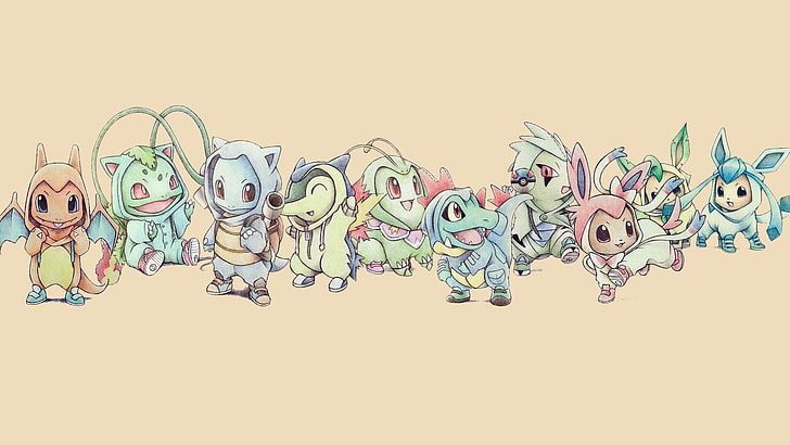 Pokémon, Bulbasaur (Pokémon), Charmander (Pokémon), Chikorita (Pokémon), Cyndaquil (Pokémon), Eevee (Pokémon), Eeveelutions, Larvitar (Pokémon), Squirtle (Pokémon), Totodile (Pokémon), HD papel de parede