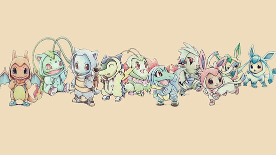 Pokémon, Bulbasaur (Pokémon), Charmander (โปเกมอน), Chikorita (โปเกมอน), Cyndaquil (โปเกมอน), Eevee (โปเกมอน), Eeveelutions, Larvitar (Pokémon), Squirtle (Pokémon), Totodile (Pokémon), วอลล์เปเปอร์ HD HD wallpaper