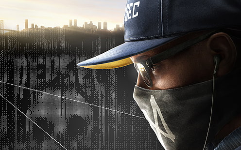 мужская синяя кепка, Watch_Dogs 2, хакеры, взлом, HD обои HD wallpaper