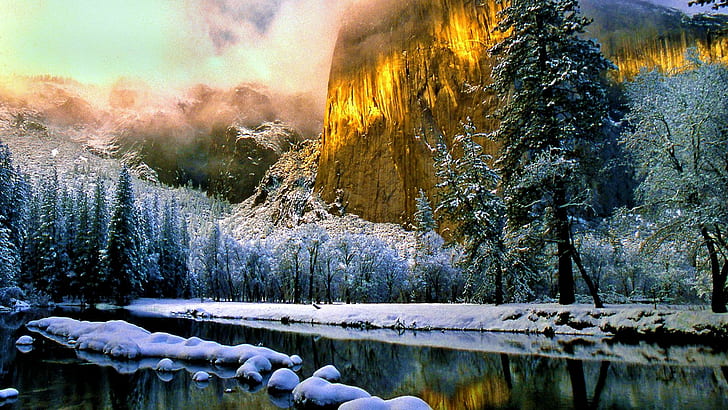 자연의 멋진 아름다움, 자연, 얼어 붙은 풍경, 스트림, 아름다움, 3D 및 초록, HD 배경 화면