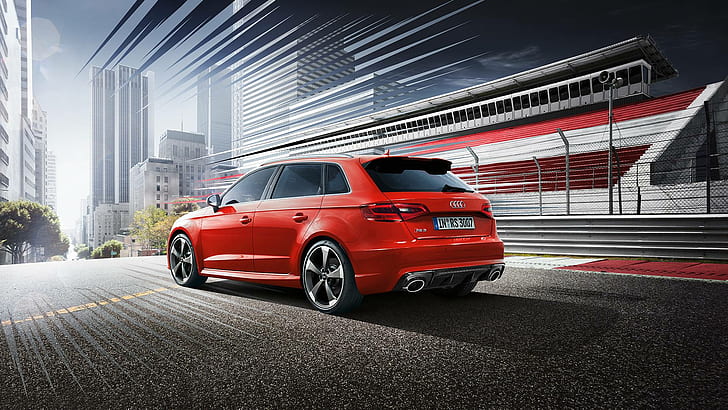 Awesome, Audi RS3, Red Car, City, awesome, audi rs3, red car, city, HD wallpaper