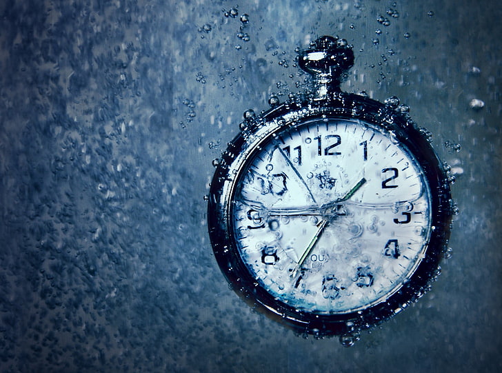 zdjęcie zegarka kieszonkowego o godzinie 9 35, godzina, zegarek, woda, Tapety HD