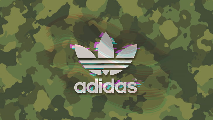 Adidas, камуфлаж, хроматична аберация, HD тапет
