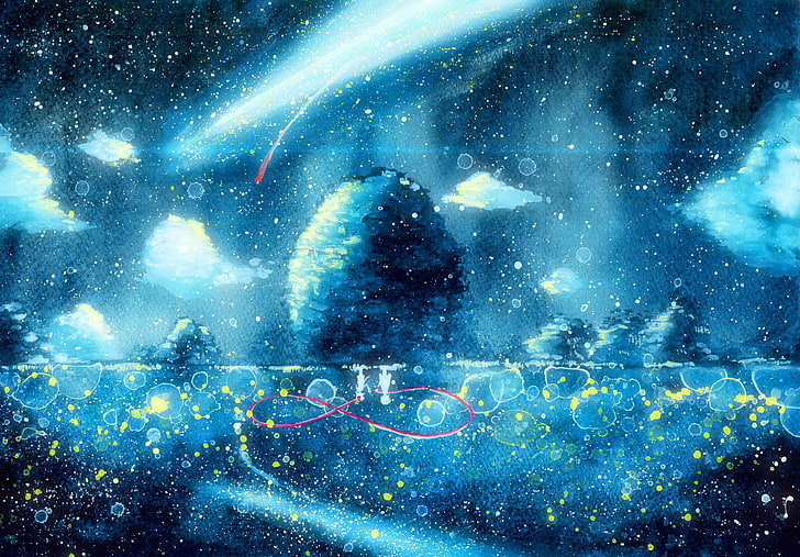 opera d'arte astratta blu, bianca e nera, fotogramma di luci blu, Kimi no Na Wa, anime, Sfondo HD