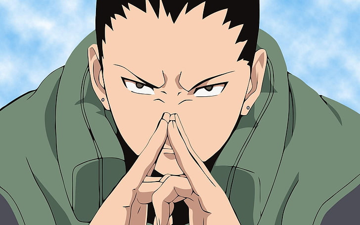 man wearing green scarf anime character, shikamaru, boy, brunette, serious, sky, HD wallpaper