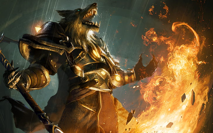 Worgen Fire World of Warcraft, werewolf illustration, worgen, fire, world, wow, games, HD wallpaper