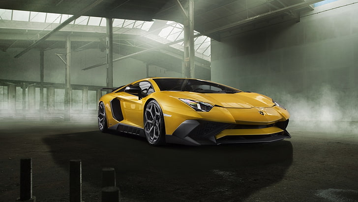 Lamborghini, kuning, mobil, Lamborghini Aventador, mobil kuning, kendaraan, Wallpaper HD