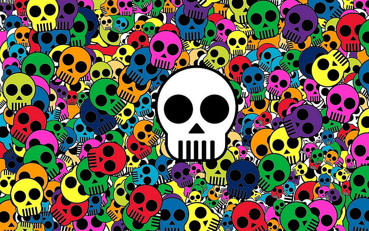 multicolored skull wallpaper, skull, background, bright, multi-colored, HD wallpaper