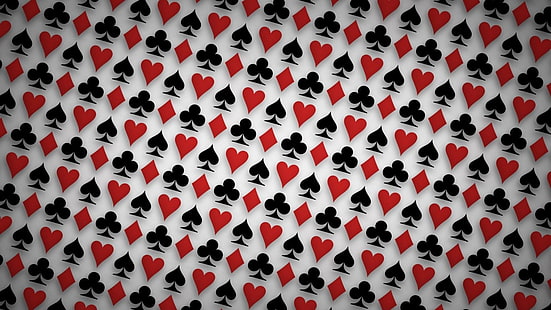 playing card-themed artwork, heart, spades, playing cards, pattern, simple, HD wallpaper HD wallpaper