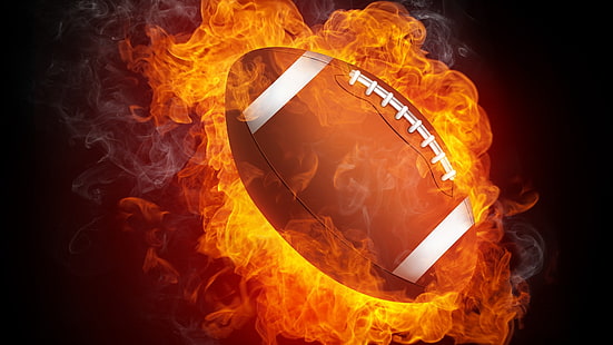 пламя, огонь, жара, футбол, американский футбол, HD обои HD wallpaper