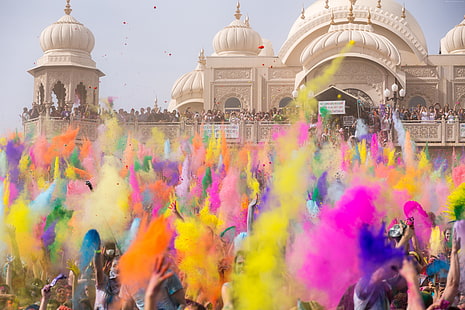 Indian holiday, life, colored powder, Holi Festival Of Colours, event, new moon, spring, Holika, HD wallpaper HD wallpaper