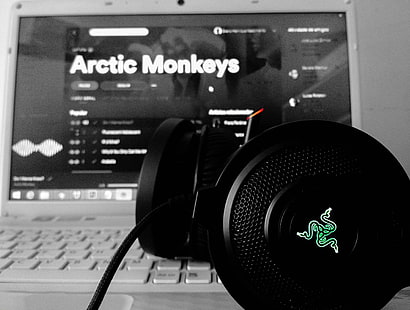 monyet arktik, bw, headset, musik, razer, Wallpaper HD HD wallpaper