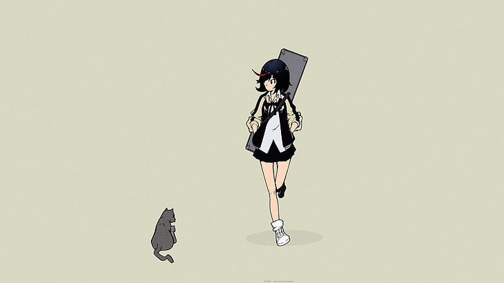 킬 라 킬 료 아키즈키 마토이 류코 짧은 머리 짧은 치마 고양이 애니메이션 만화 애니메이션 여자 검은 머리, HD 배경 화면