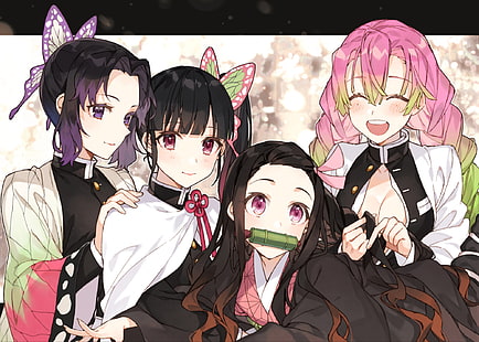  Anime, Demon Slayer: Kimetsu no Yaiba, Kanao Tsuyuri, Mitsuri Kanroji, Nezuko Kamado, Shinobu Kochou, HD wallpaper HD wallpaper