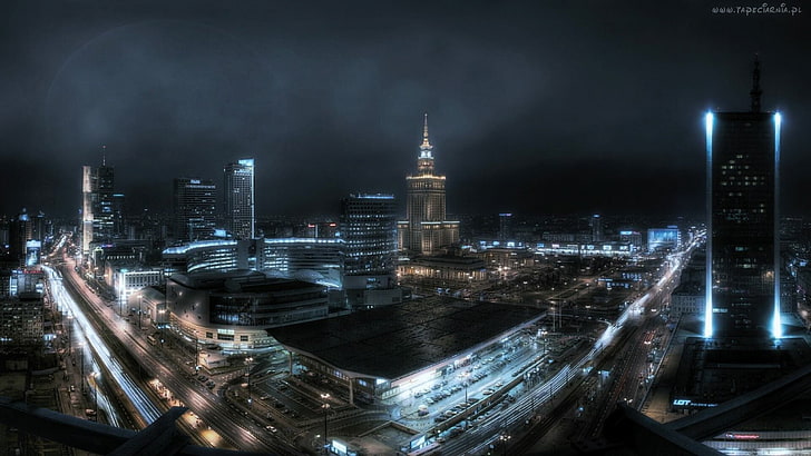 kota, malam, Polandia, Warsawa, Wallpaper HD