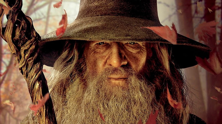 sombrero negro para hombres, El señor de los anillos, Gandalf, El hobbit: un viaje inesperado, Ian McKellen, Fondo de pantalla HD