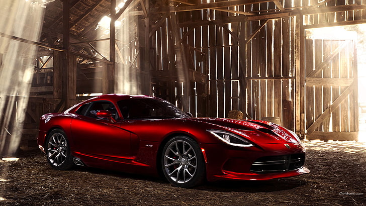 red coupe, Dodge Viper, Dodge, red cars, vehicle, car, barn, HD wallpaper