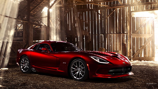 red coupe, Dodge Viper, Dodge, red cars, vehicle, car, barn, HD wallpaper HD wallpaper