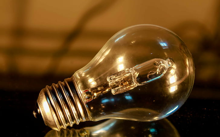 bulb, close up, electricity, energy, focus, glass, incandescent, indoors, light, light bulb, lightbulb, power, reflection, HD wallpaper