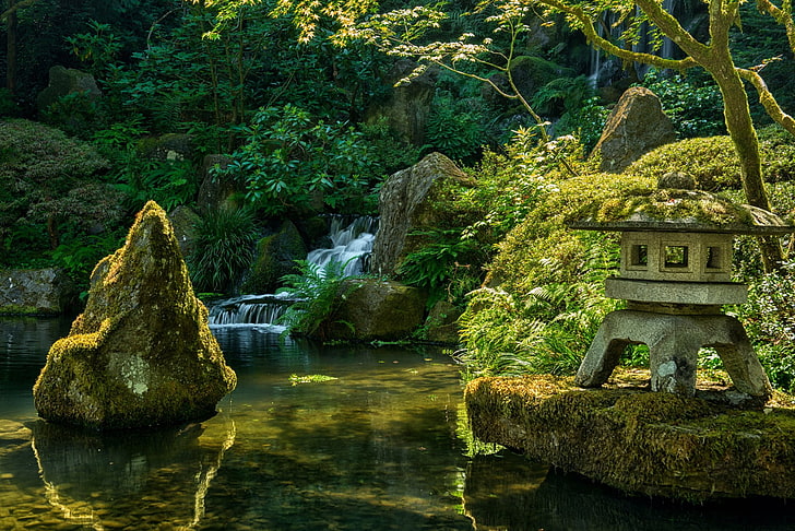Photography, Park, Moss, Nature, Rock, Waterfall, Zen, HD wallpaper