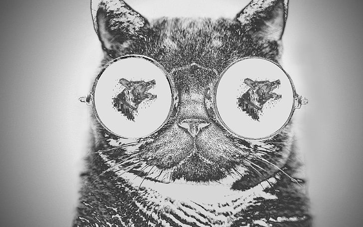 sketsa kucing, kucing, anjing, hitam, tua, binatang, Wallpaper HD