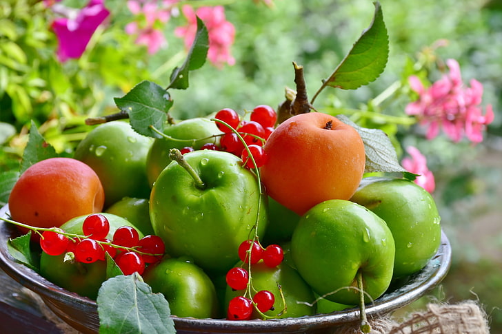 натюрморт, еда, ягоды, яблоки, фрукты, HD обои