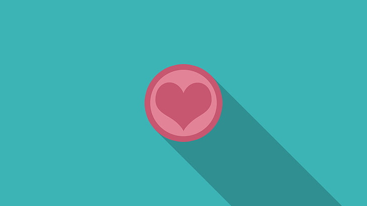 round pink heart logo, heart, vector, shadow, HD wallpaper