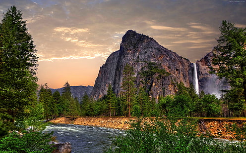 apple, Yosemite, forest, 5k, waterfall, 8k, 4k, OSX, mountains, HD wallpaper HD wallpaper