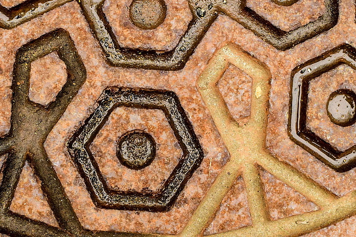 concrete, manhole cover, mosaic pattern, sidewalk, HD wallpaper