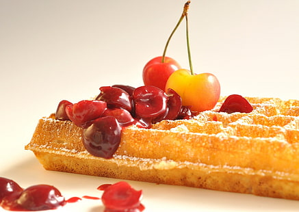  Food, Waffle, Breakfast, Cherry, Fruit, HD wallpaper HD wallpaper
