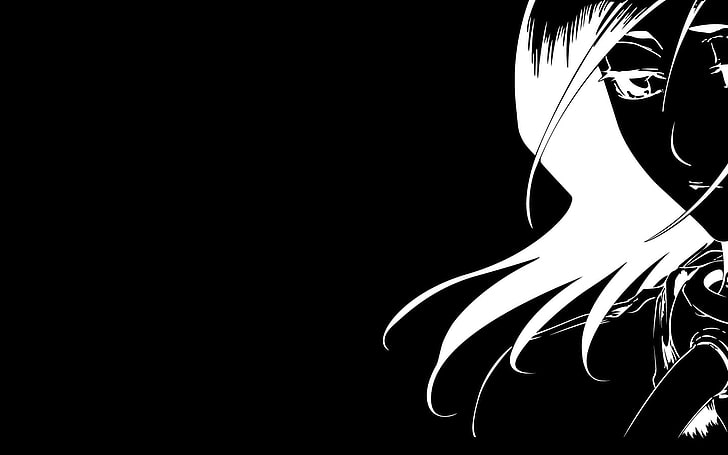 Ilustración de mujer anime de pelo blanco, Bleach, Kuchiki Rukia, negro, oscuro, vectores de anime, Fondo de pantalla HD