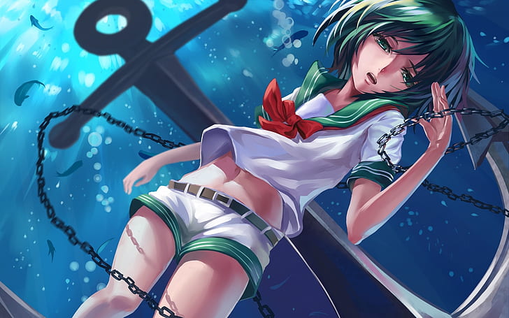 Hübsches grünes Haar Anime Mädchen, Hübsch, Grün, Haar, Anime, Mädchen, HD-Hintergrundbild