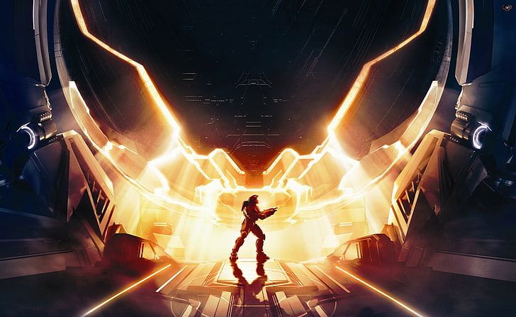 Halo 4 - Master Chief, Mann mit Pistole als digitaler Hintergrund, Spiele, Halo, Grafik, Videospiel, Master Chief, Konzeptkunst, CG Art, 2012, Halo 4, HD-Hintergrundbild