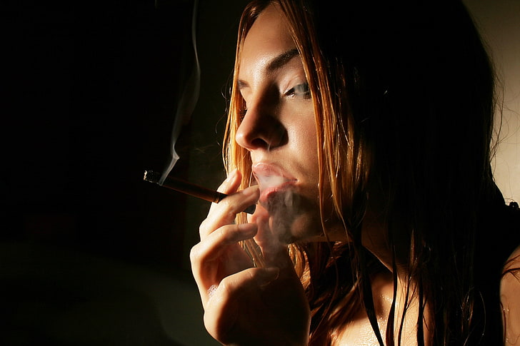 женщины, брюнетка, курение, Kira W, HD обои